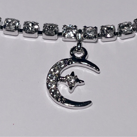 Diamond Ankle Bracelet with Moon Charm - Picture 4 of 7